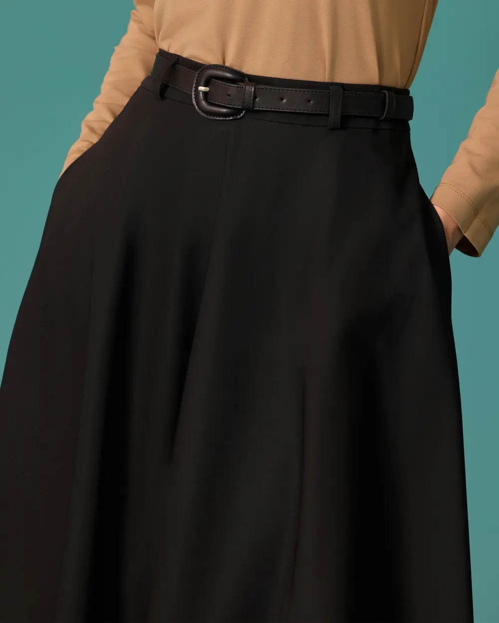 Long Flared Skirt with a Belt