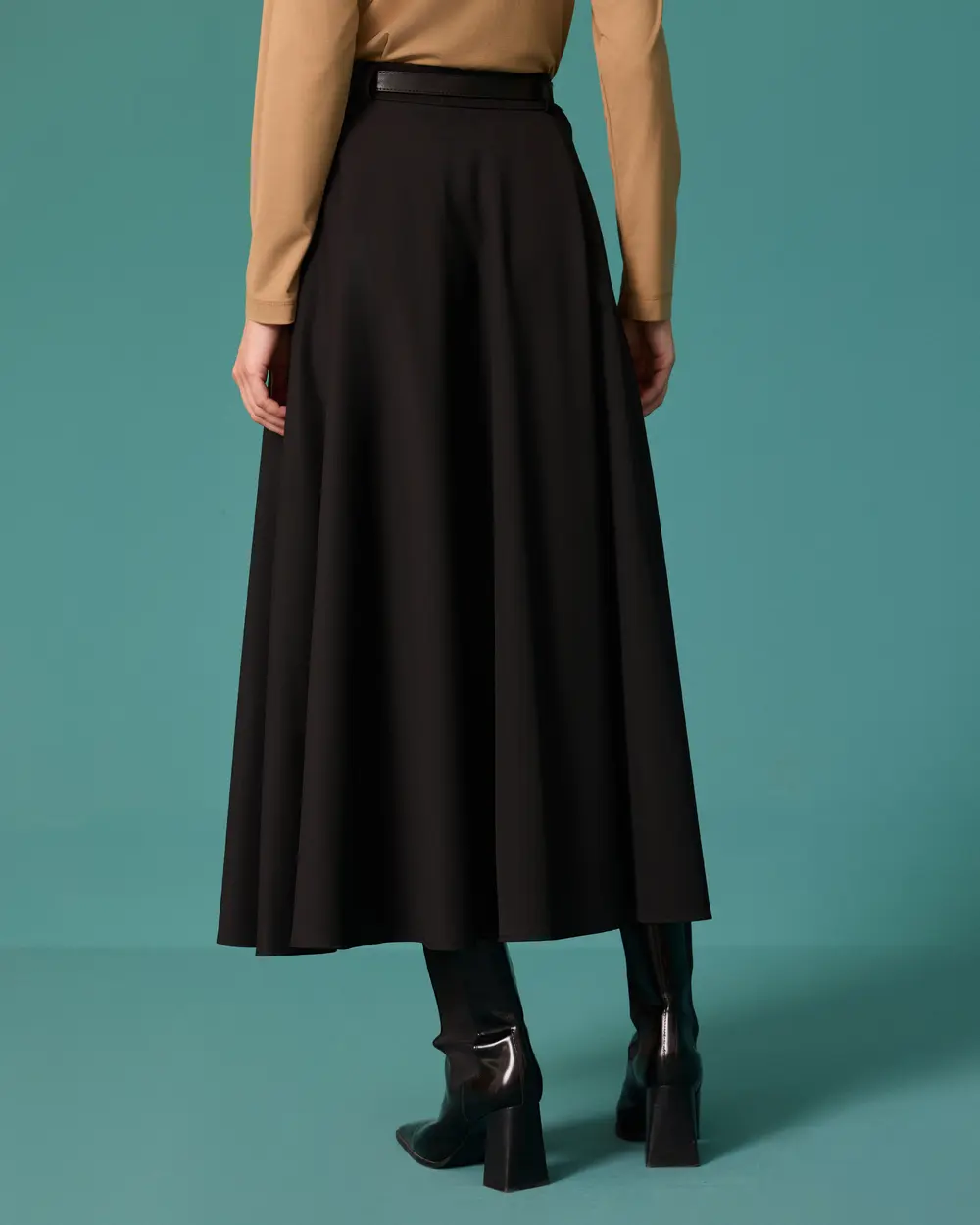 Long Flared Skirt with a Belt