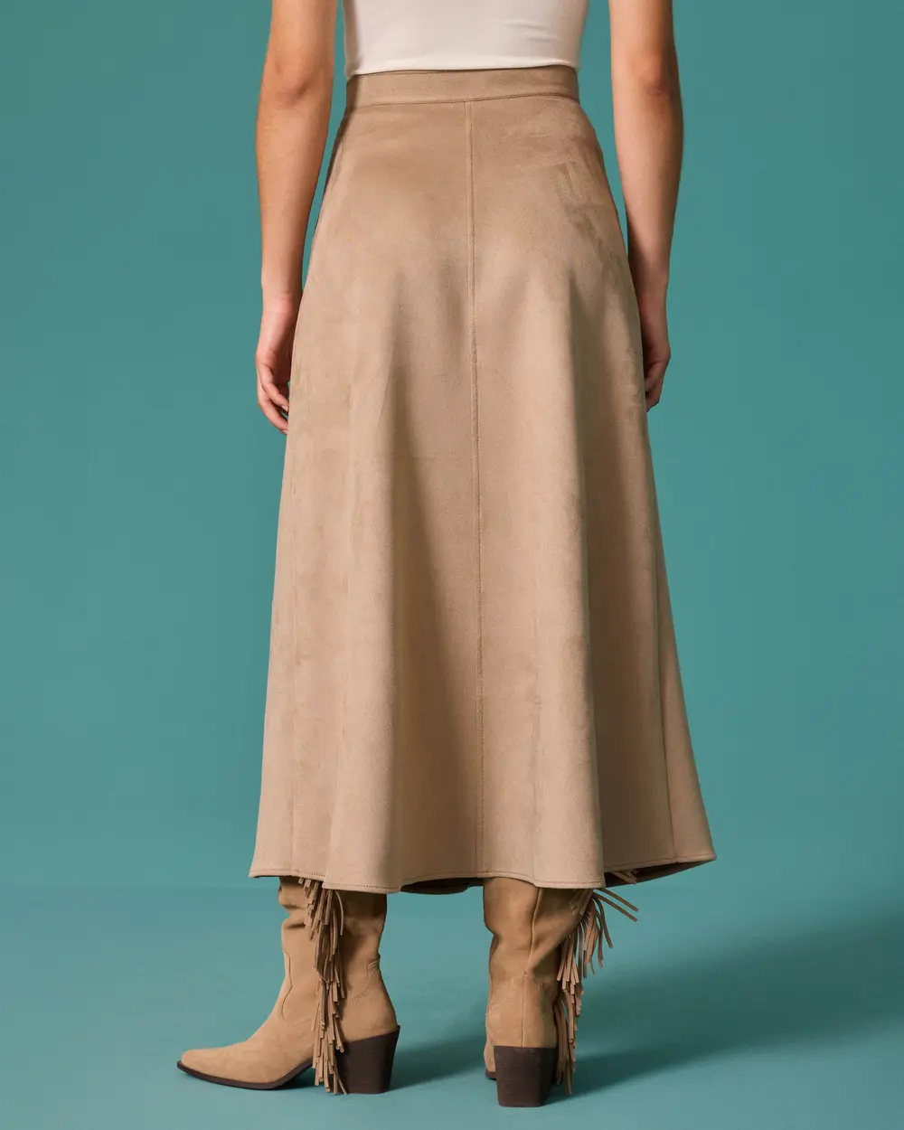 Long A-Line Skirt with Suede-Look Detail and Pockets