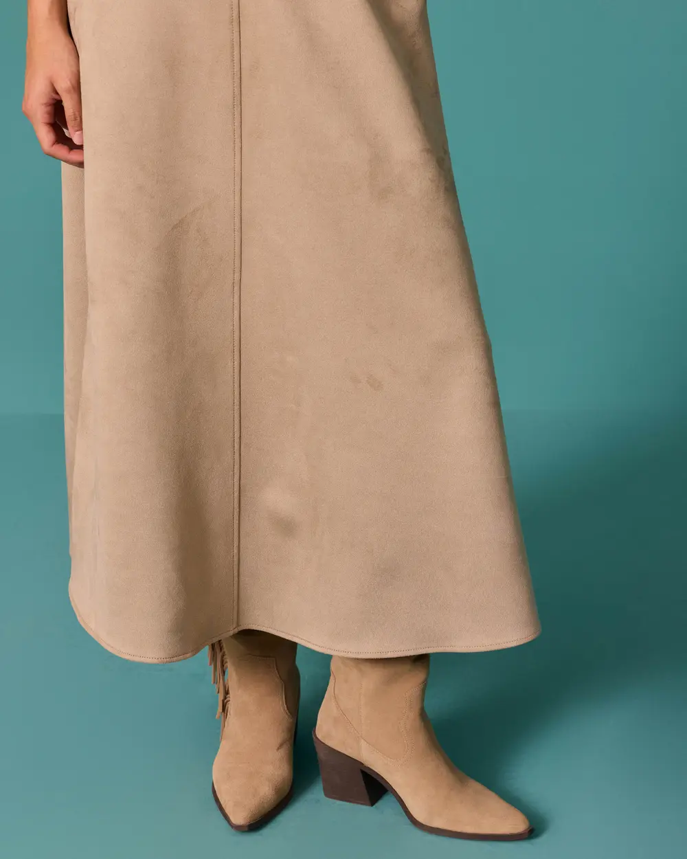 Long A-Line Skirt with Suede-Look Detail and Pockets