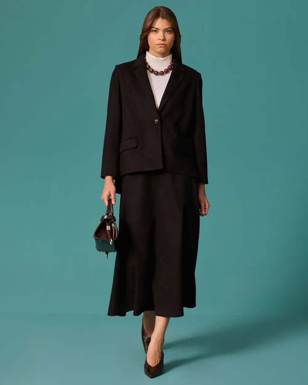 Suede-Look A-Line Midi Skirt