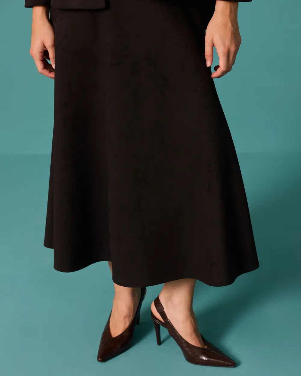 Suede-Look A-Line Midi Skirt