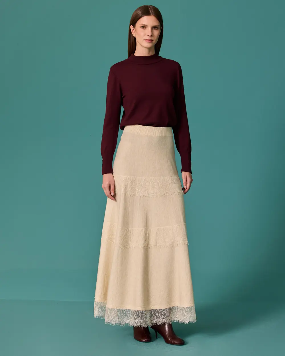 A-Line Skirt with Lace Details and a Belt