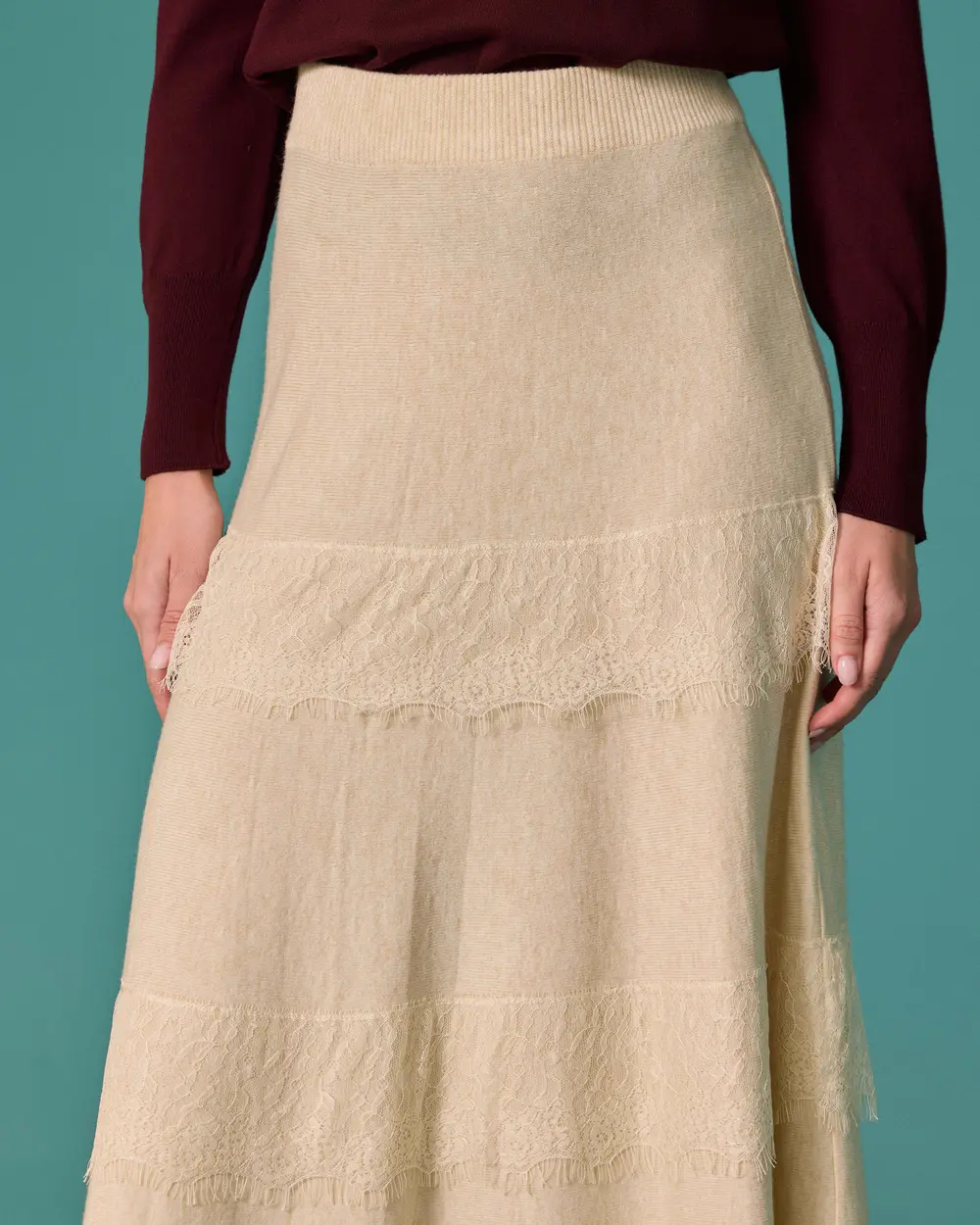 A-Line Skirt with Lace Details and a Belt