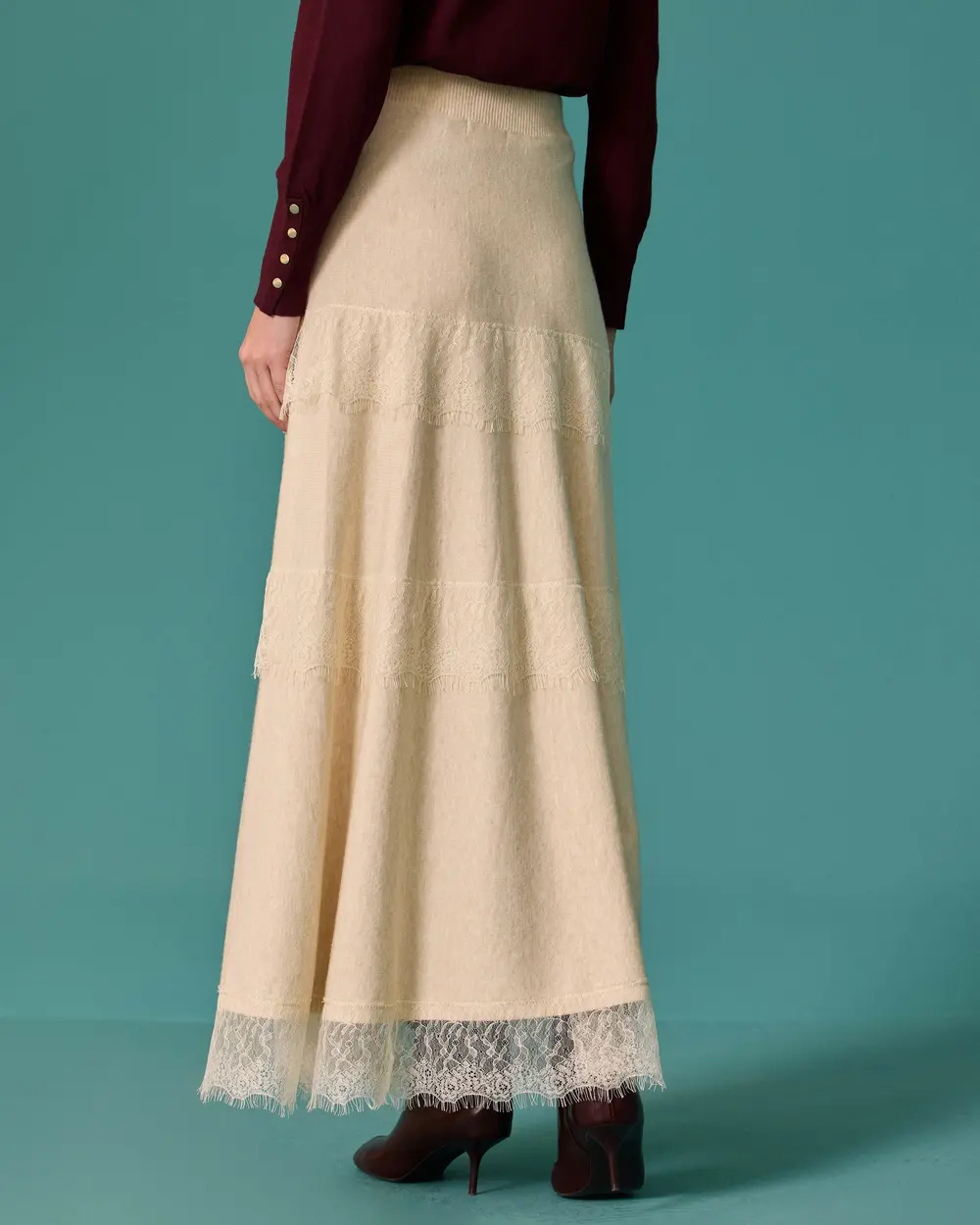 A-Line Skirt with Lace Details and a Belt