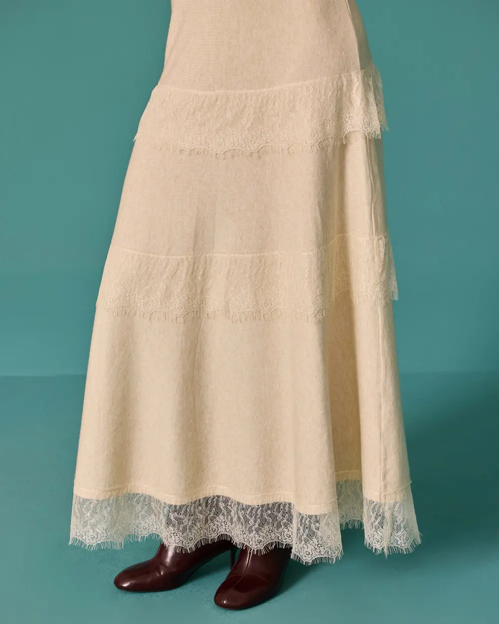 A-Line Skirt with Lace Details and a Belt