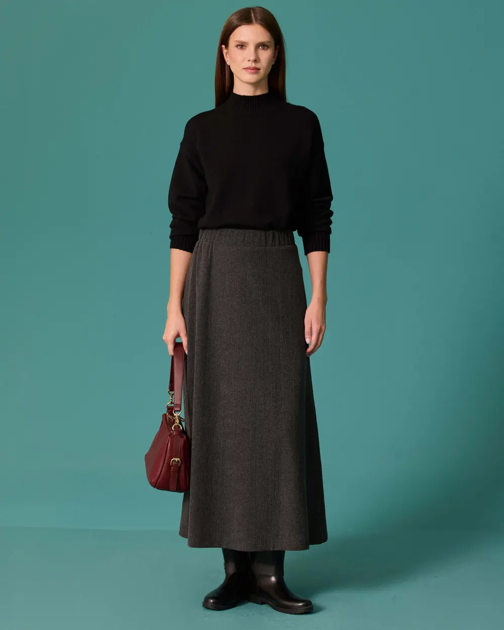 Elastic-Waisted, Drawstring, Flared Skirt