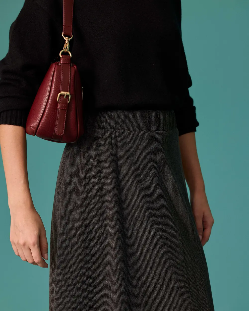 Elastic-Waisted, Drawstring, Flared Skirt