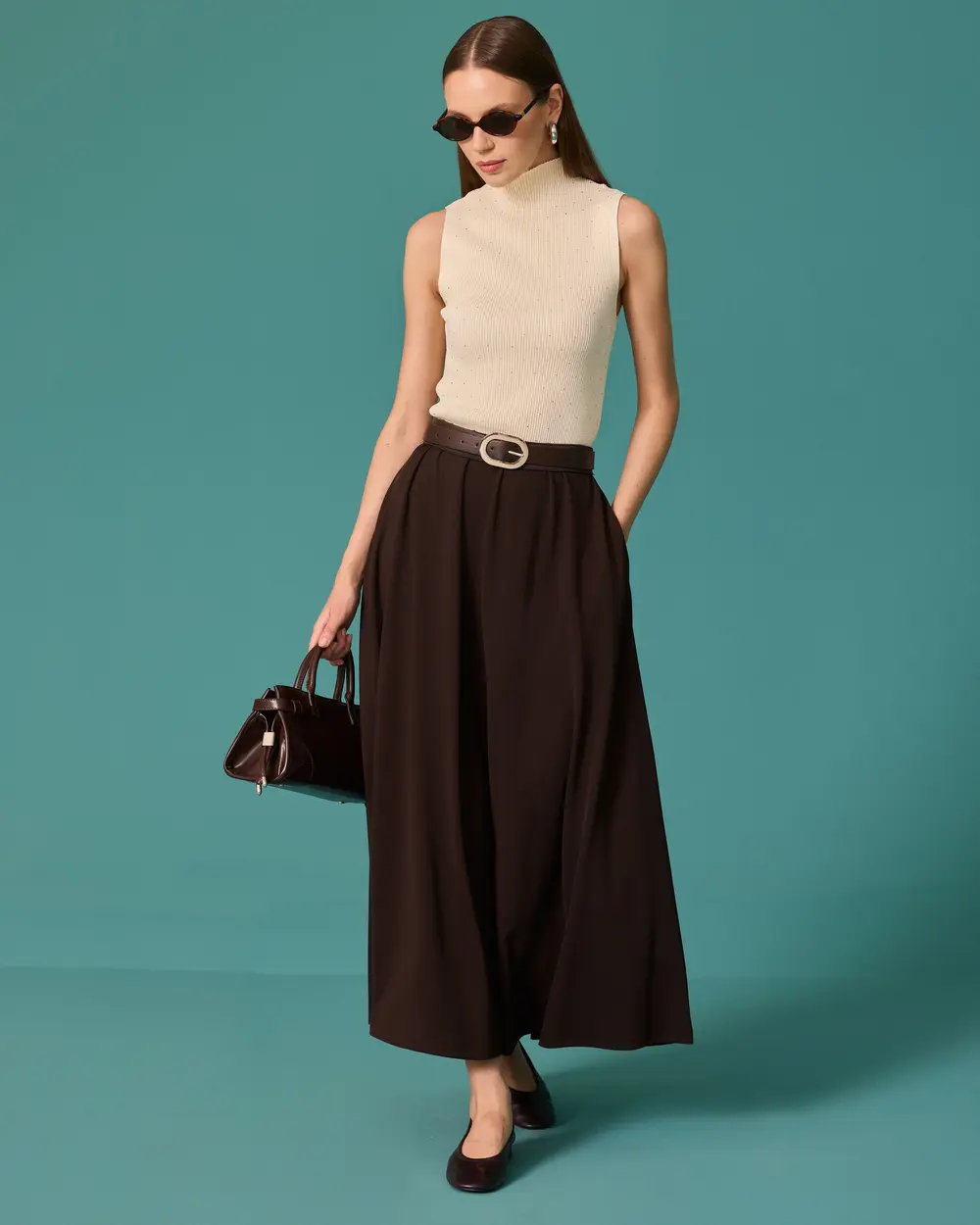 Regular-Waist Maxi Flared Skirt