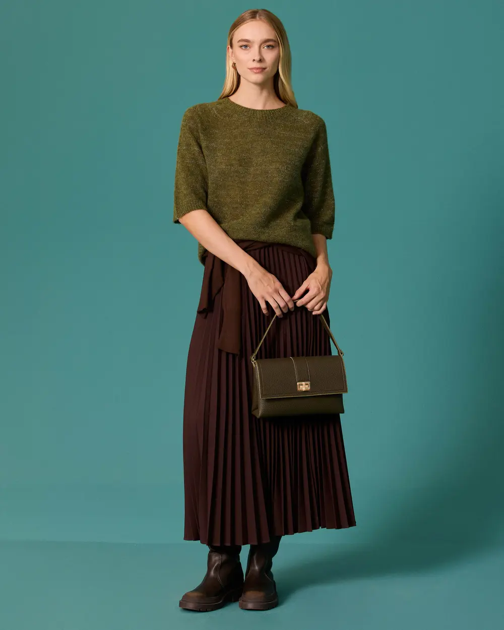 Pleated Elastic-Waist Skirt