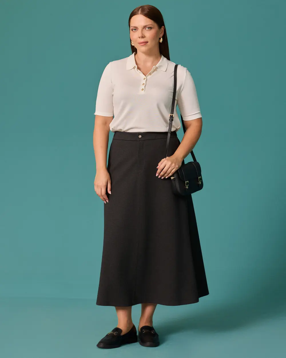 Plus-Size Maxi Skirt with Half-Elastic Waistband