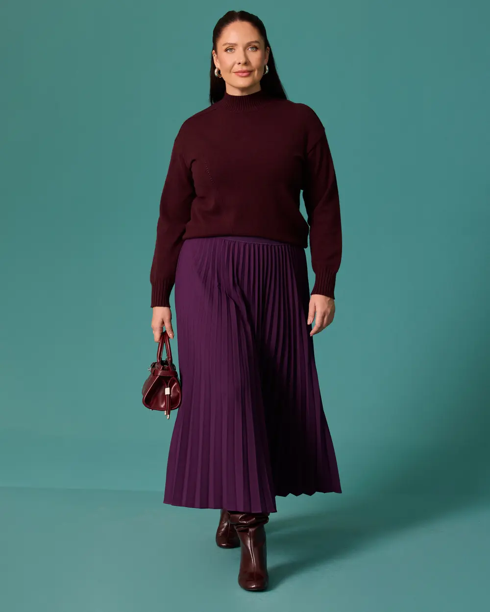 Plus Size Regular Waist A-Line Pleated Skirt