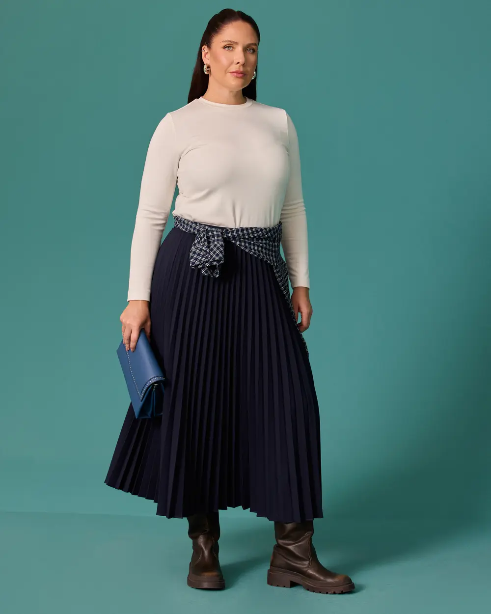 Plus Size Regular Waist A-Line Pleated Skirt