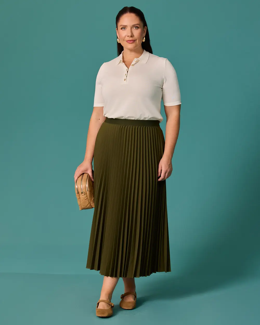 Plus Size Regular Waist A-Line Pleated Skirt