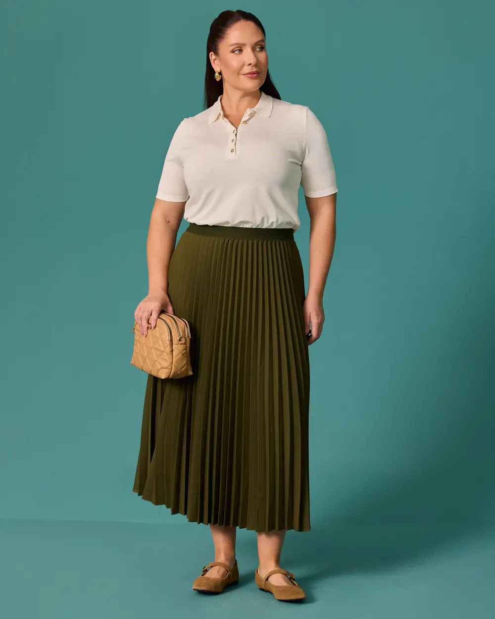 Plus Size Regular Waist A-Line Pleated Skirt