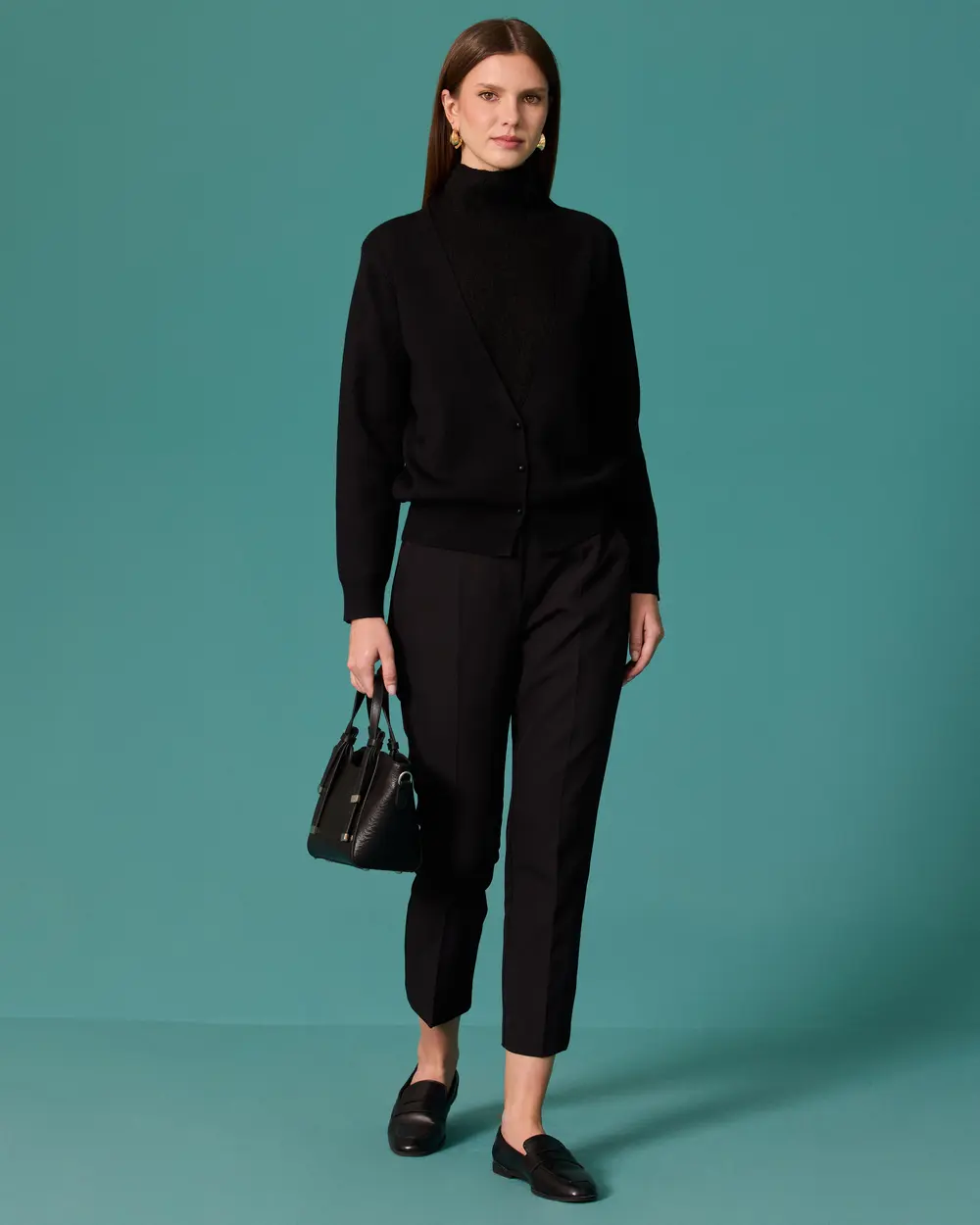 V-Neck Knit Sweater with Pearl Button Details