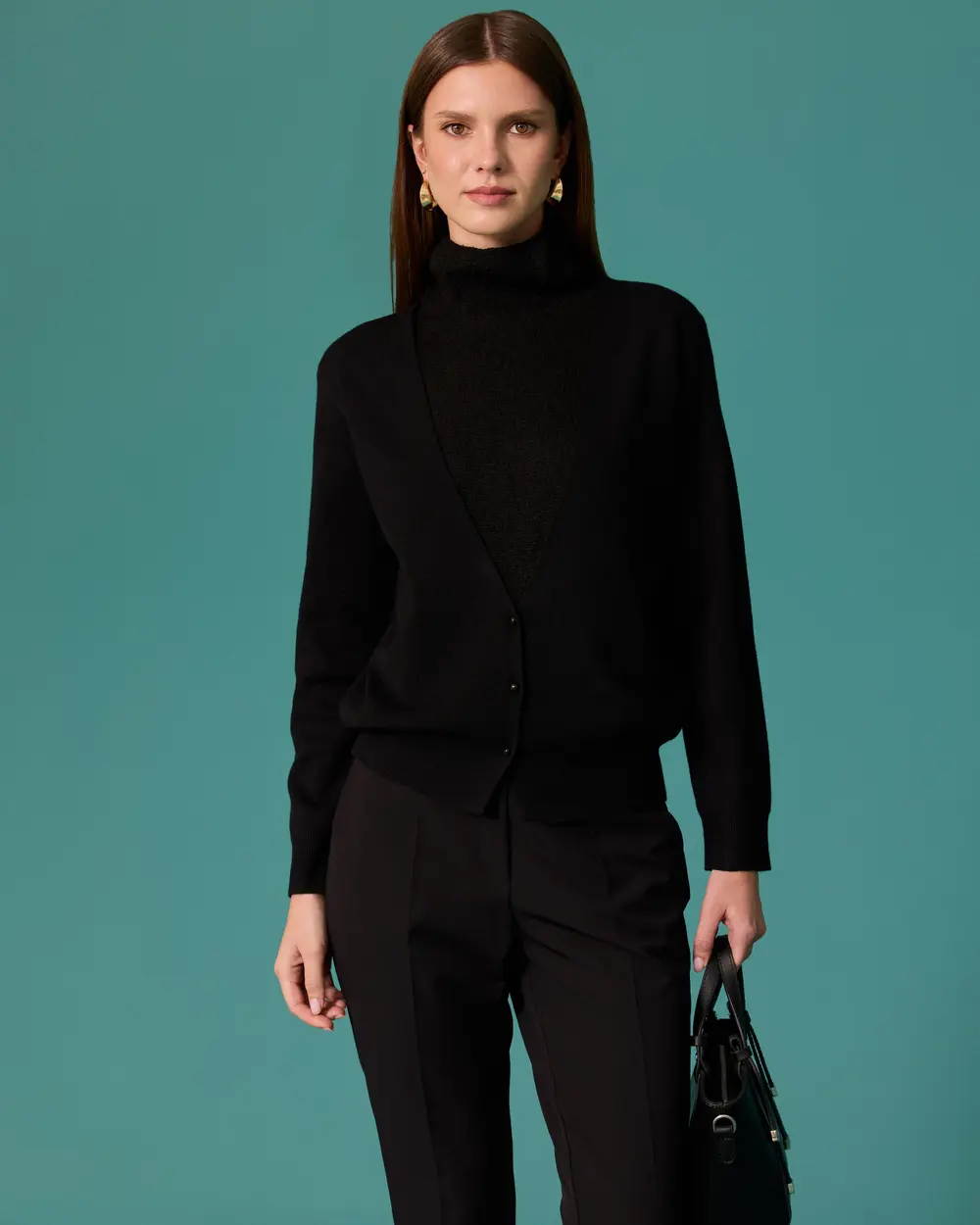 V-Neck Knit Sweater with Pearl Button Details