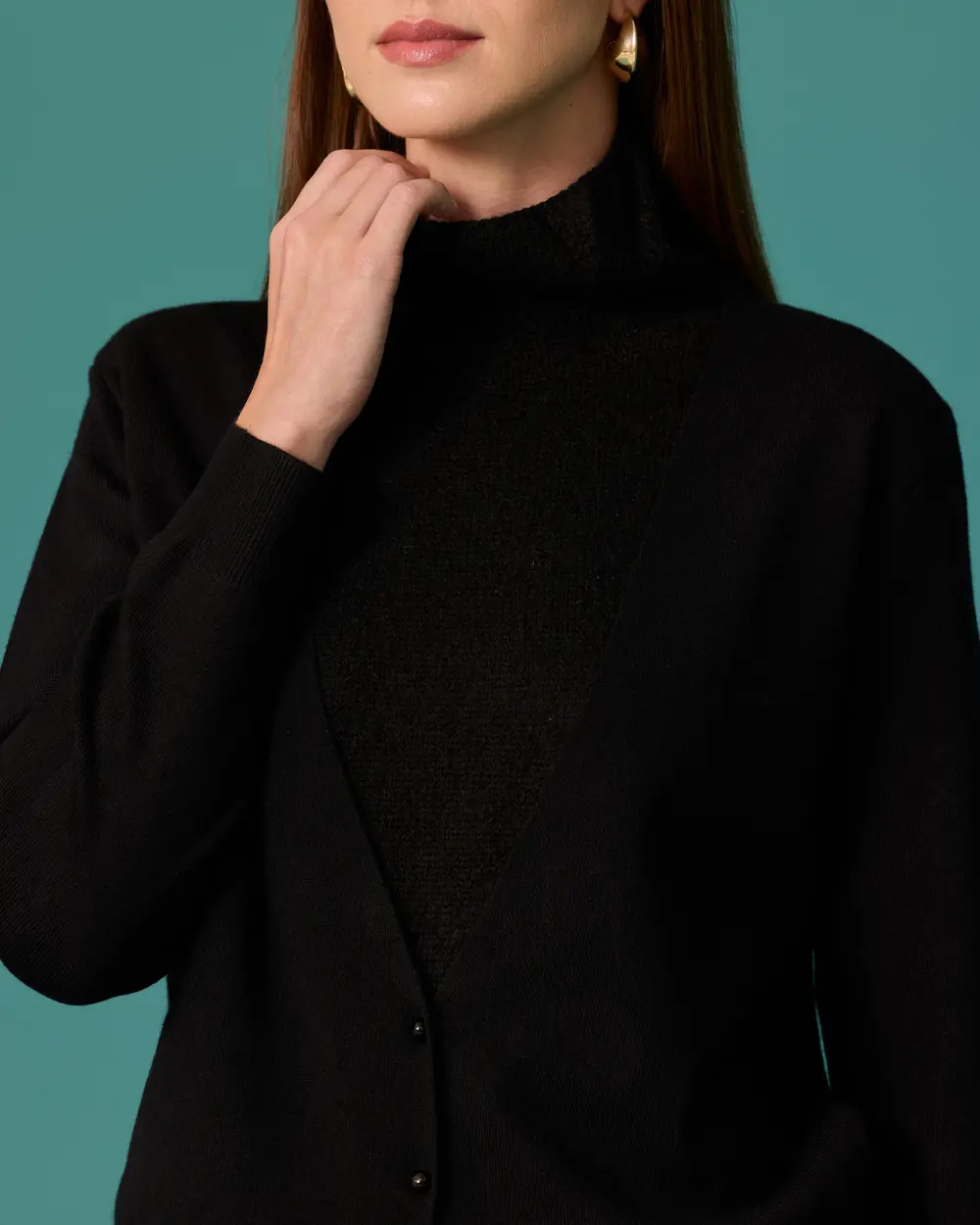 V-Neck Knit Sweater with Pearl Button Details