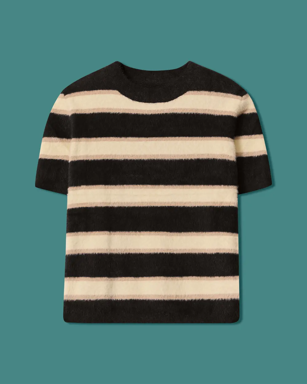 Striped, Short-Sleeved, Soft-Textured Knit Blouse