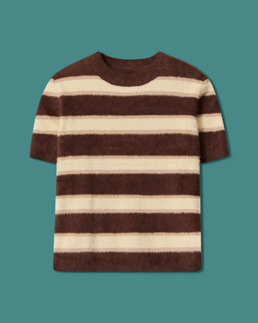 Striped, Short-Sleeved, Soft-Textured Knit Blouse