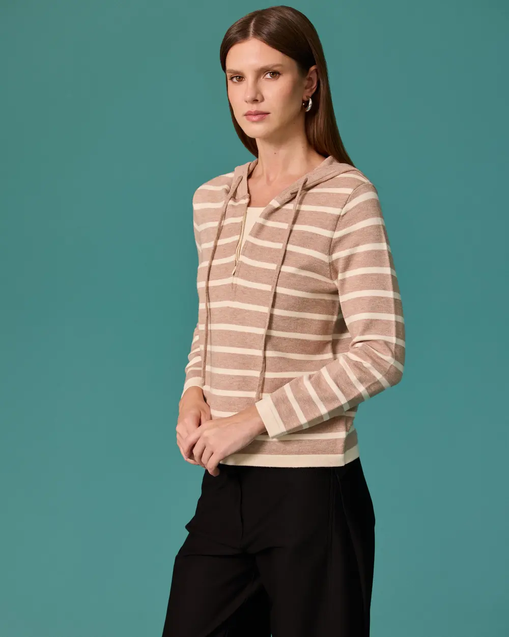Hooded, Striped Knit Sweater