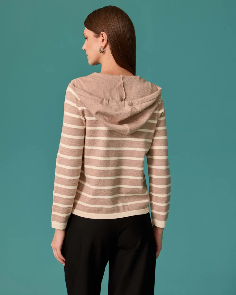 Hooded, Striped Knit Sweater