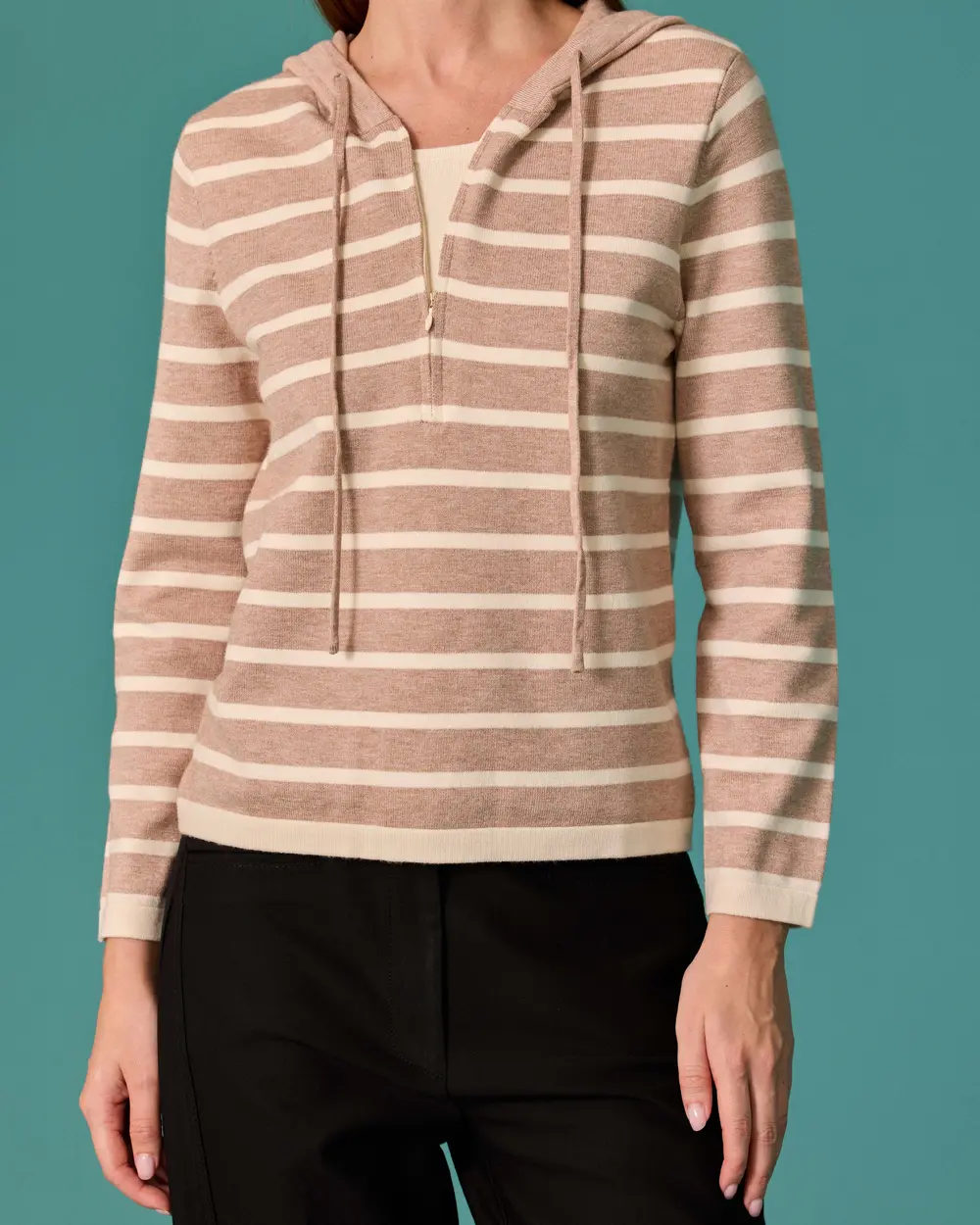 Hooded, Striped Knit Sweater