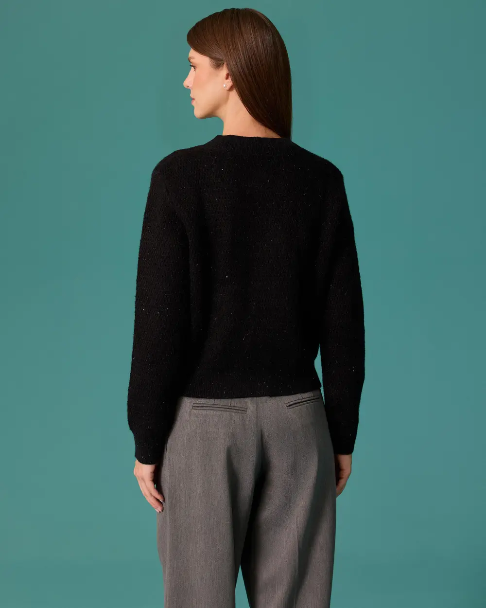 Knit Cardigan with Stone-Button Details and Pockets