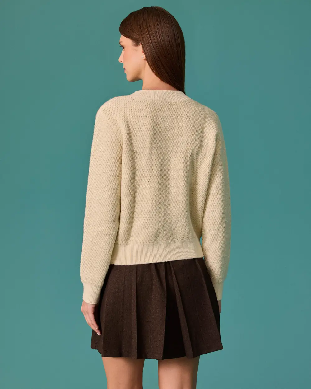 Knit Cardigan with Stone-Button Details and Pockets
