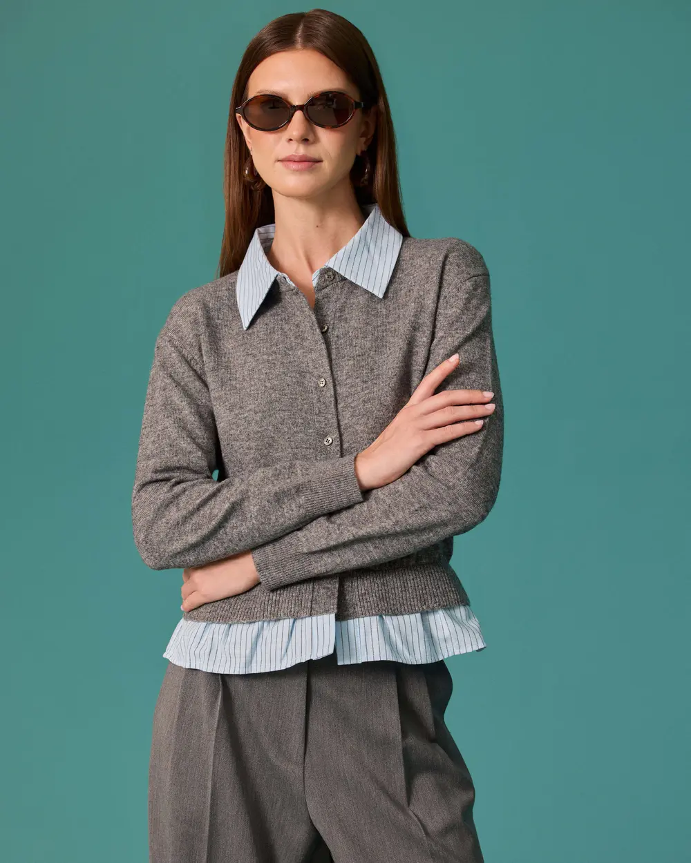Shirt-Collar Knit Sweater