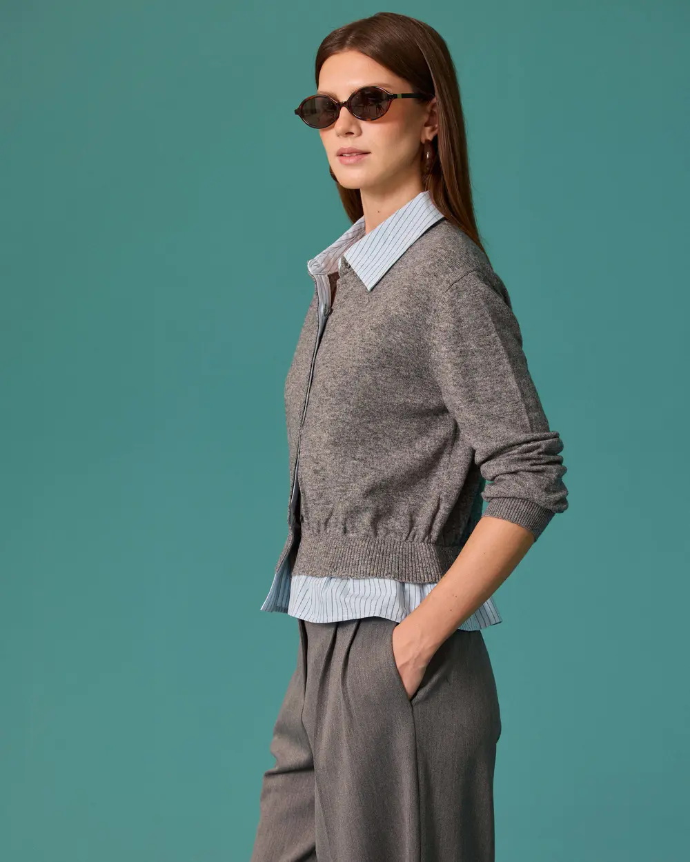 Shirt-Collar Knit Sweater