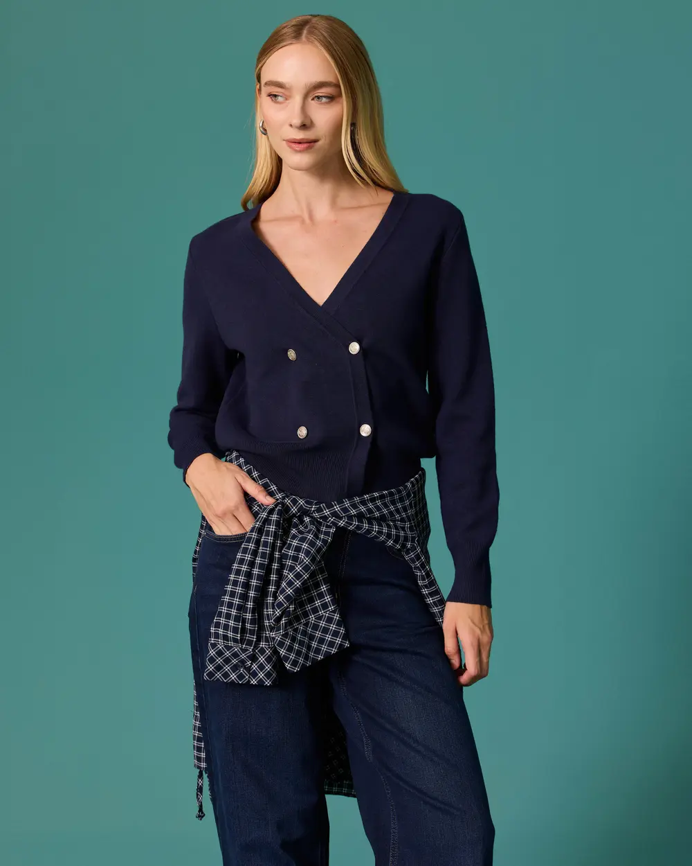 Wrap-Neck Knit Cardigan