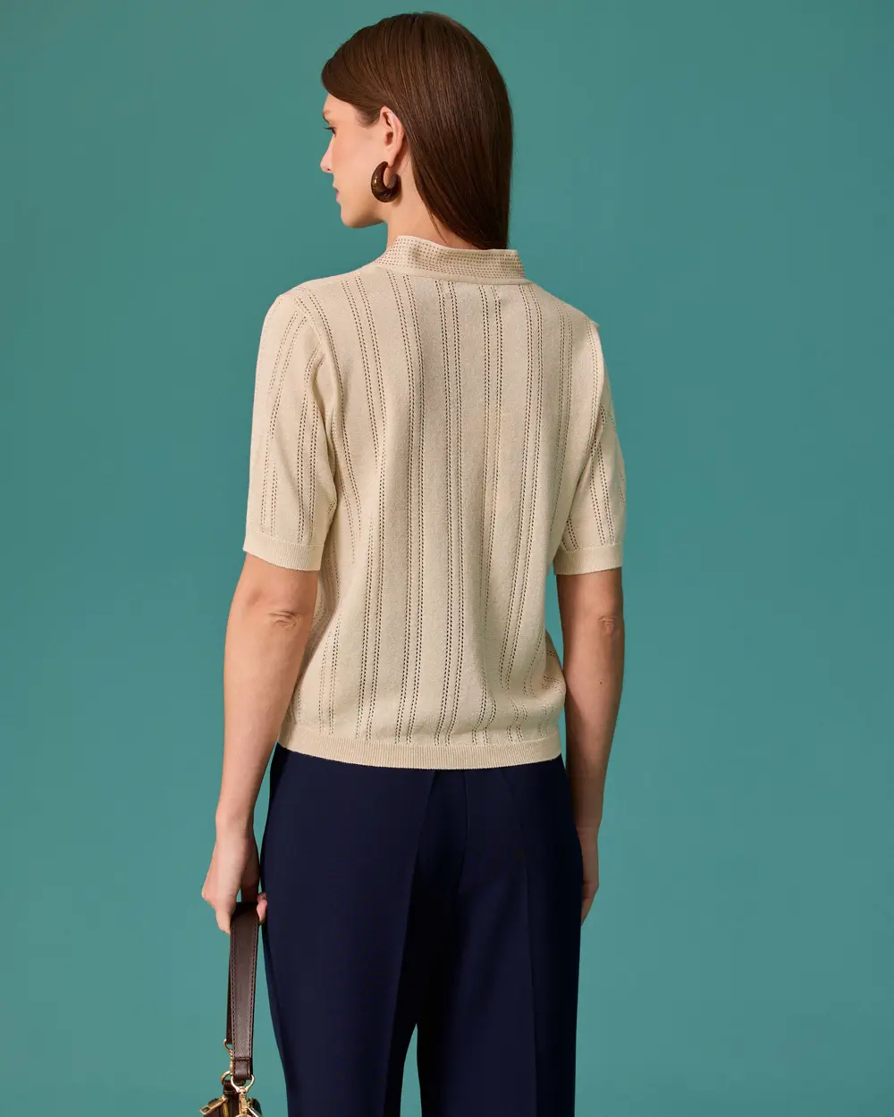 Short-Sleeved Sweater with Sequin Collar Detail