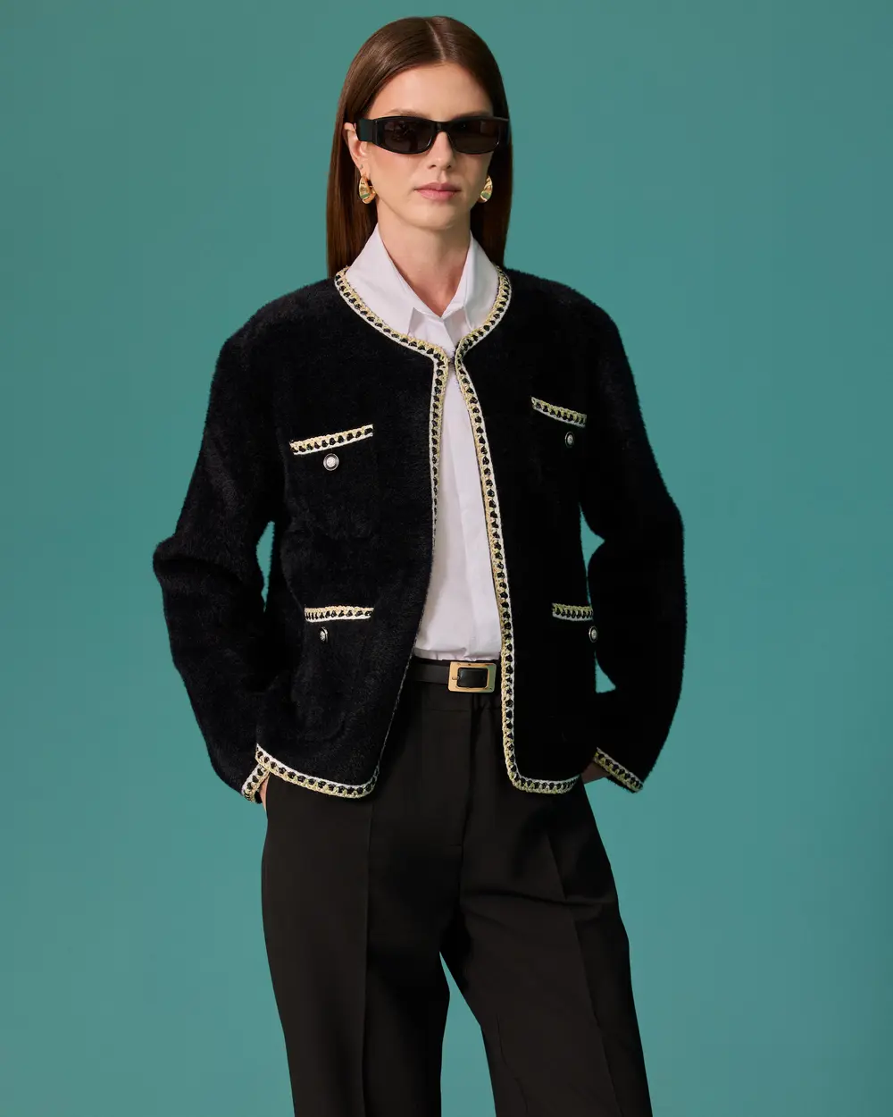 Knit Cardigan with Striped Details and Pockets