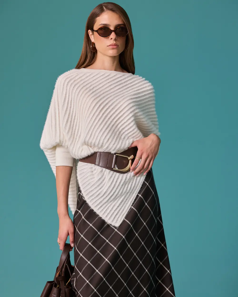 Boat Neck Asymmetrical-Cut Knit Poncho