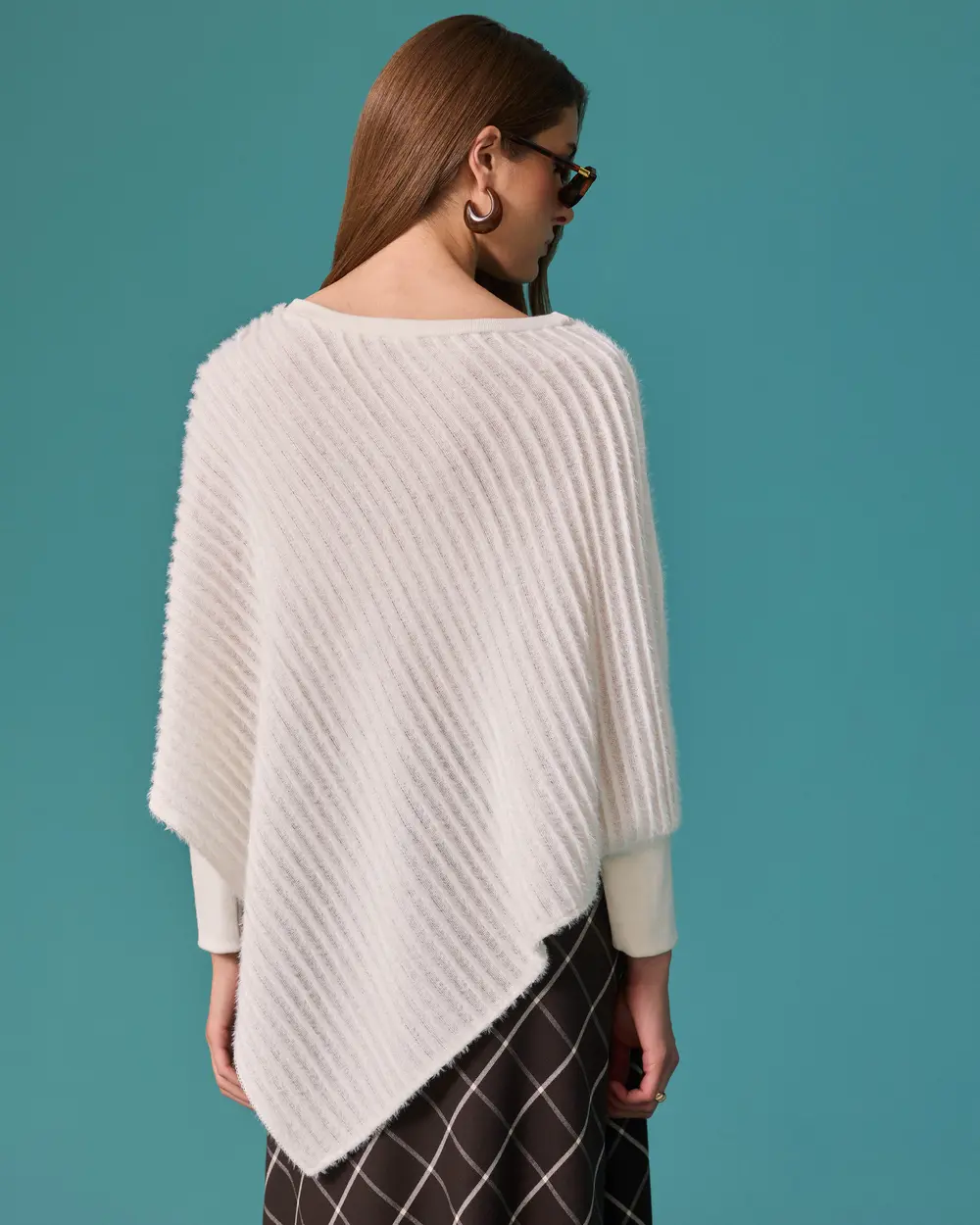 Boat Neck Asymmetrical-Cut Knit Poncho