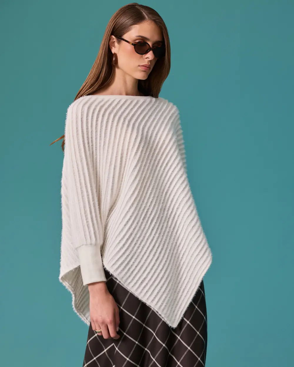 Boat Neck Asymmetrical-Cut Knit Poncho