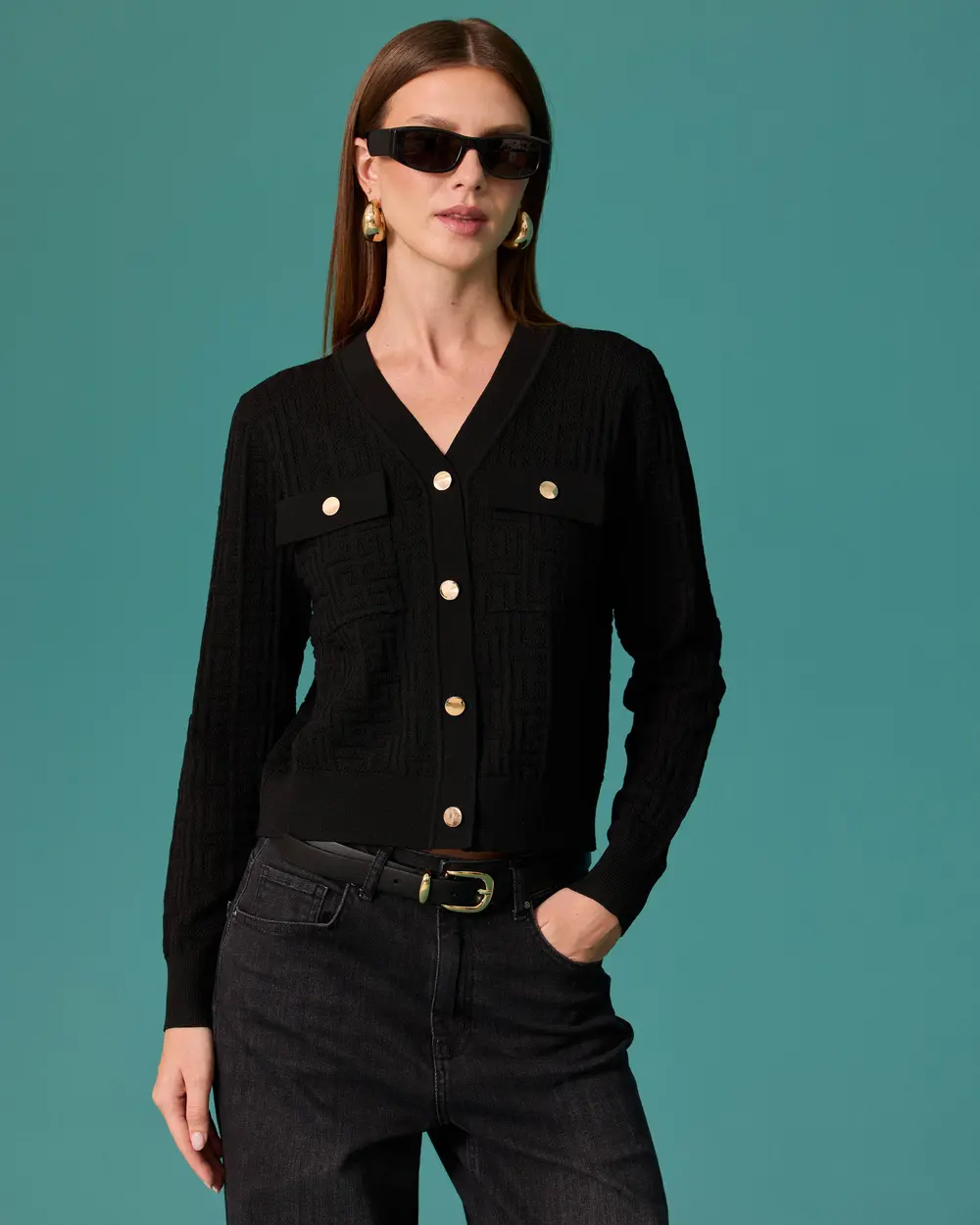 V-Neck Knit Cardigan
