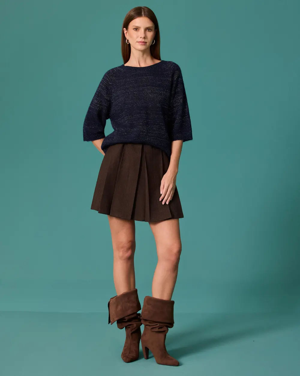 Round-Neck Short-Sleeve Knit Sweater