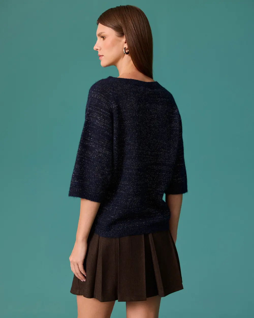 Round-Neck Short-Sleeve Knit Sweater