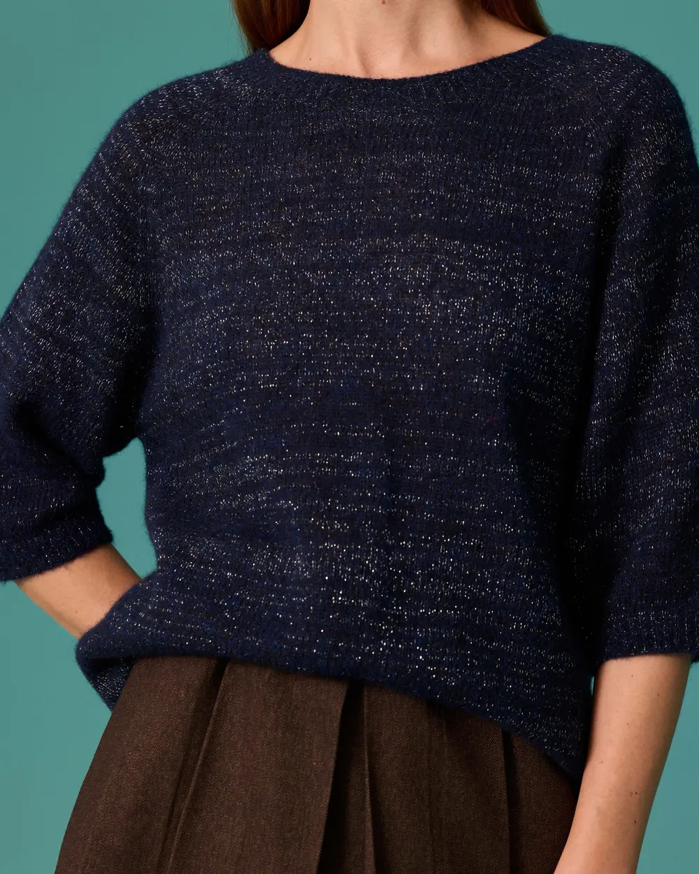 Round-Neck Short-Sleeve Knit Sweater