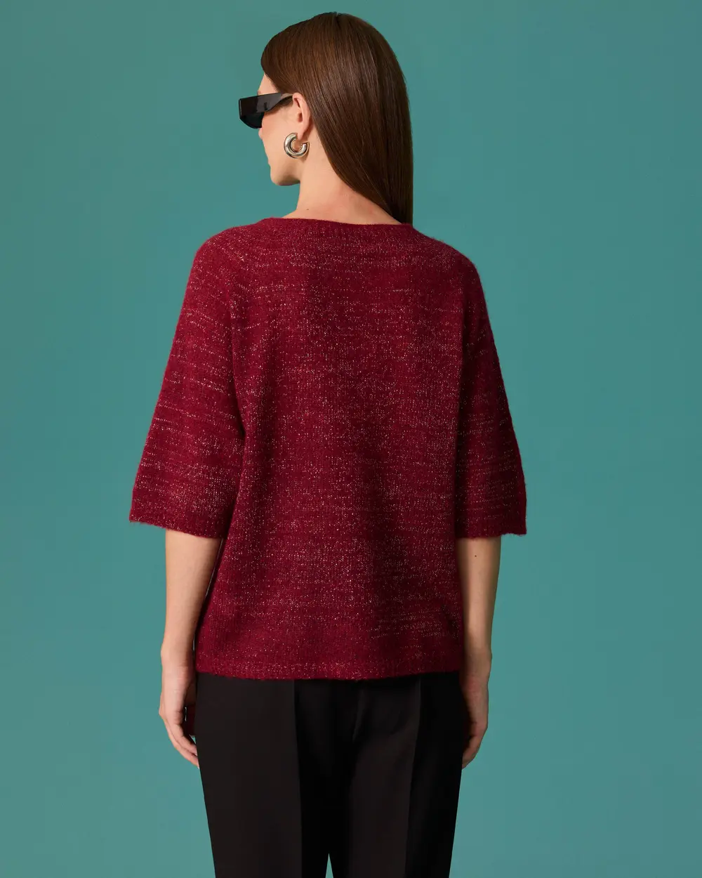 Round-Neck Short-Sleeve Knit Sweater