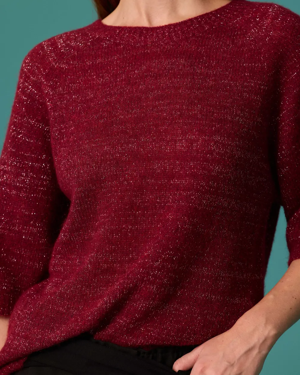 Round-Neck Short-Sleeve Knit Sweater