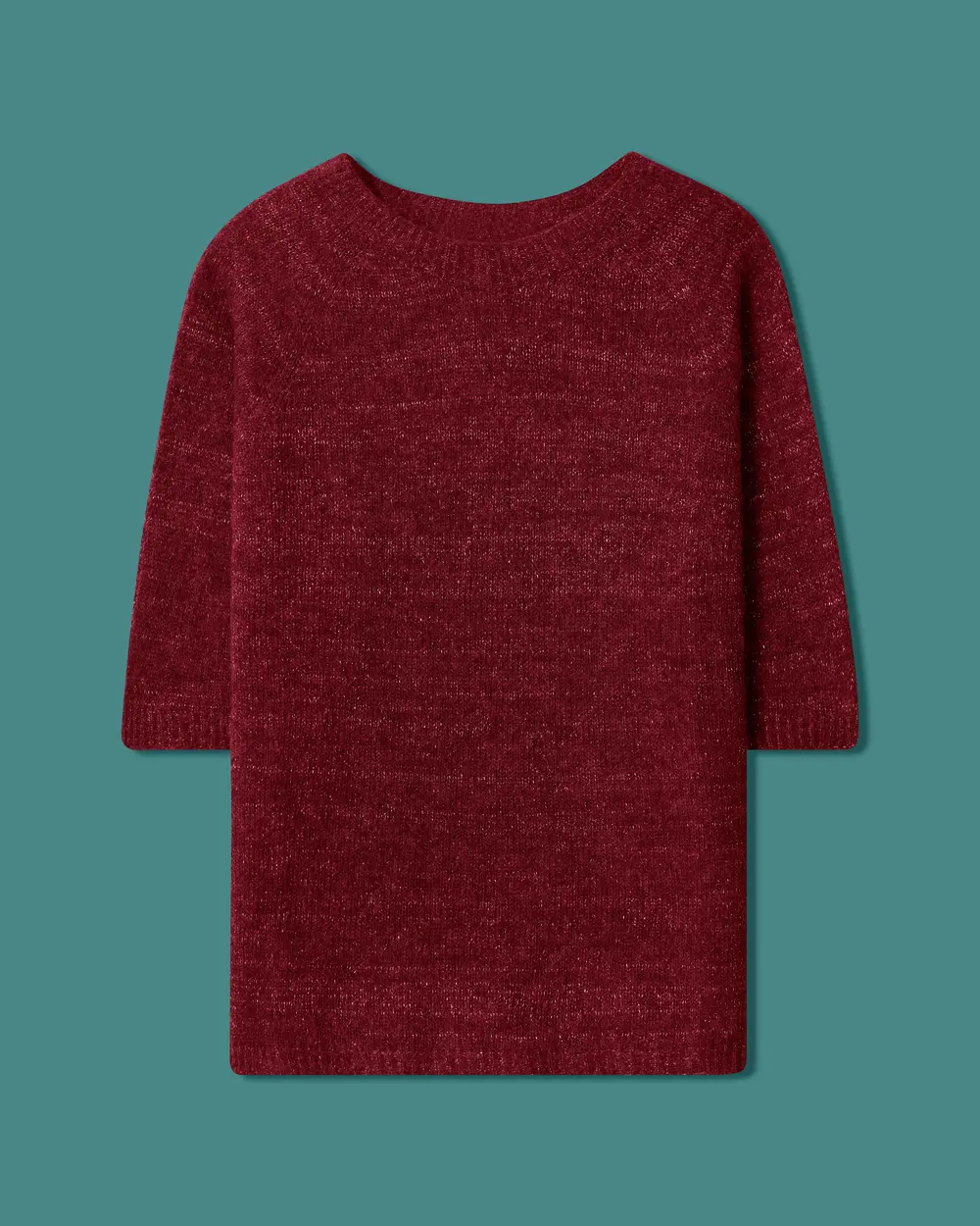 Round-Neck Short-Sleeve Knit Sweater