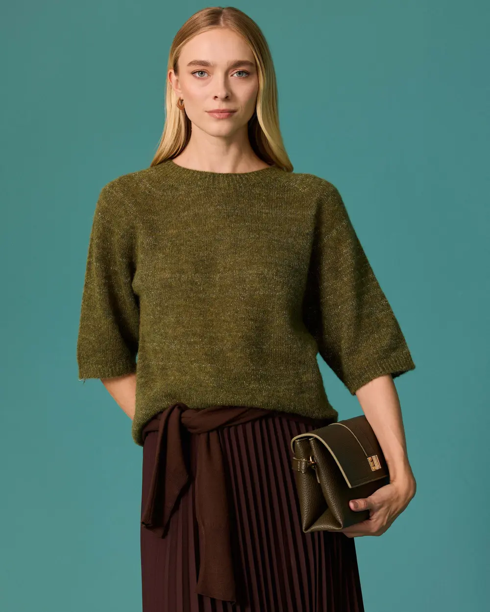 Round-Neck Short-Sleeve Knit Sweater