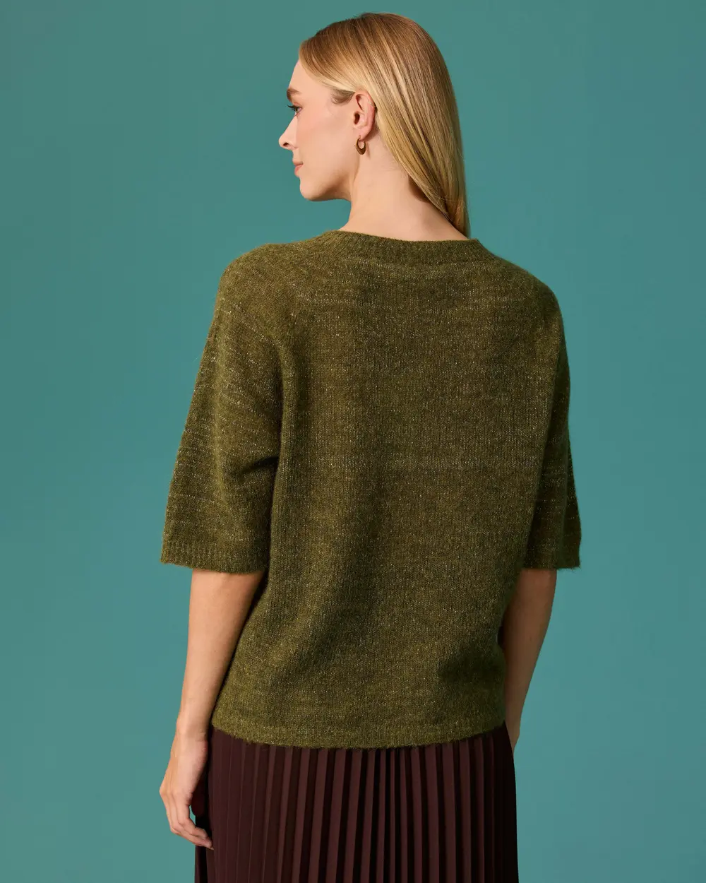 Round-Neck Short-Sleeve Knit Sweater