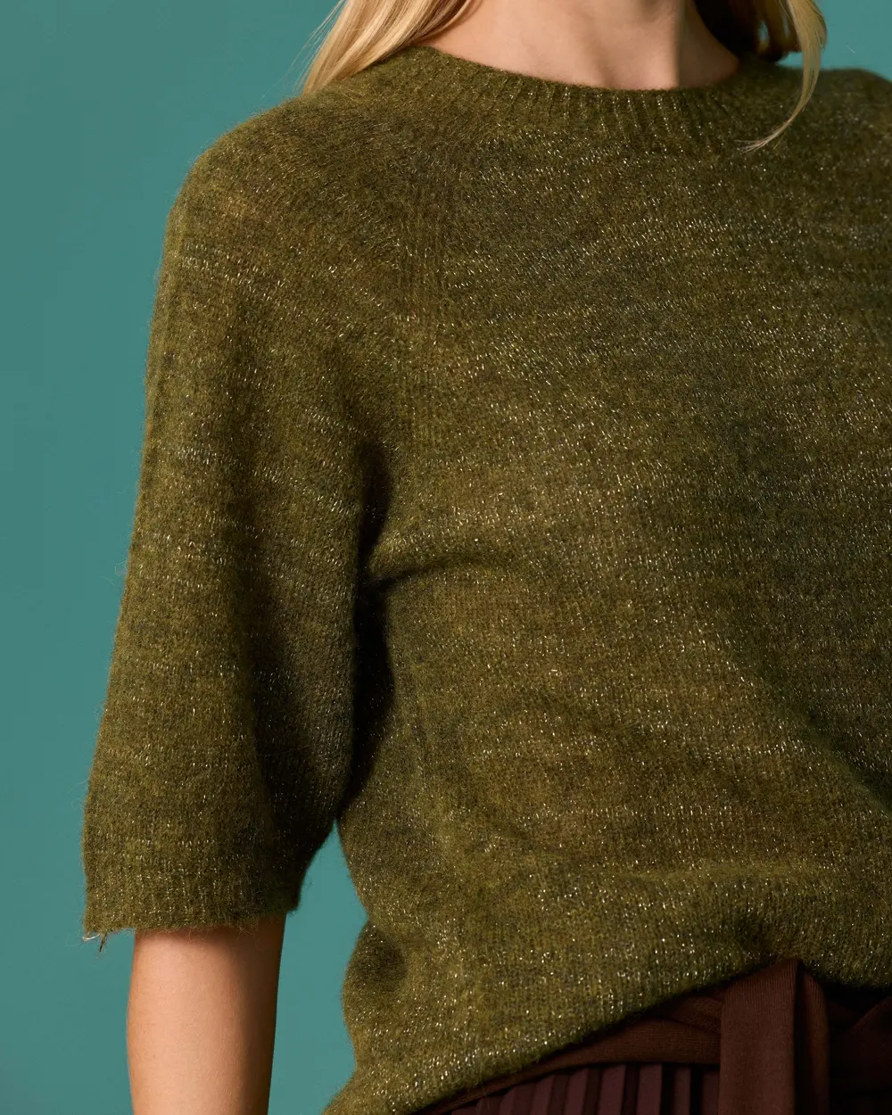 Round-Neck Short-Sleeve Knit Sweater