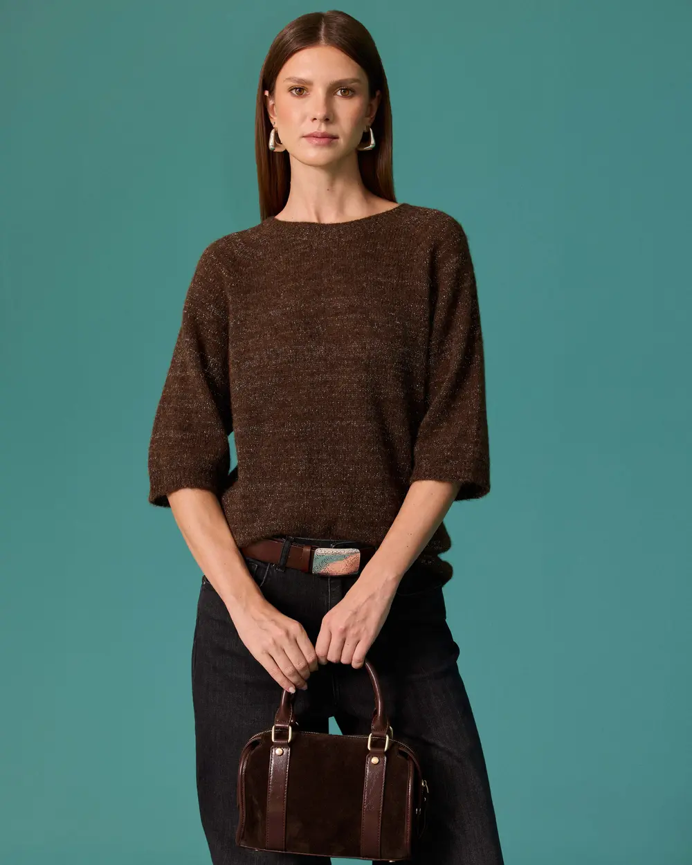 Round-Neck Short-Sleeve Knit Sweater
