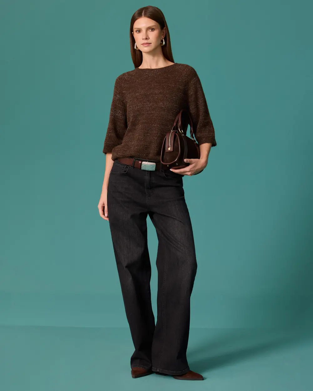 Round-Neck Short-Sleeve Knit Sweater