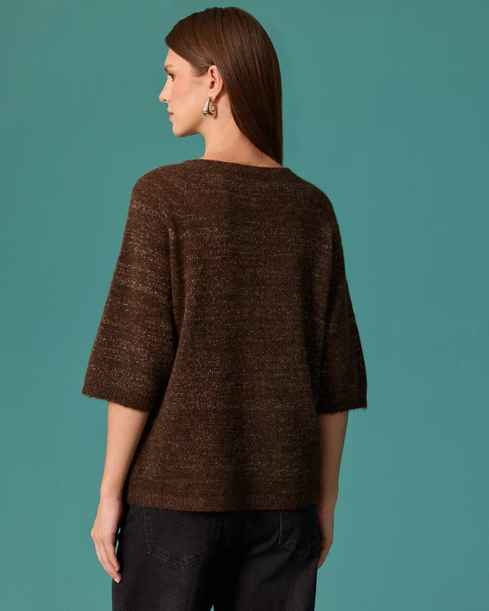 Round-Neck Short-Sleeve Knit Sweater